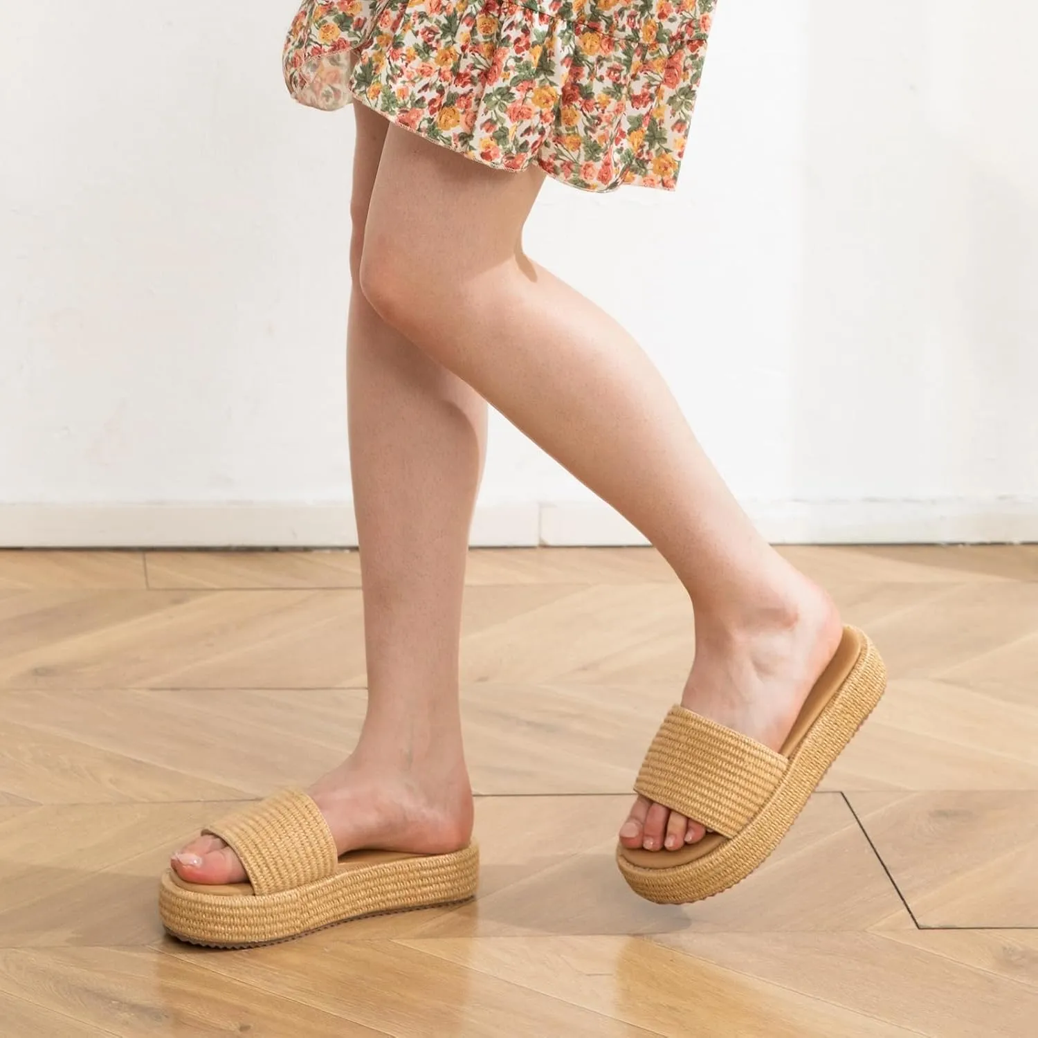 Platform Sandals for Women Straw Raffia Sandals Women Cute Sandal Wedges for Beach Vacation Comfortable Espadrille Platform Shoes