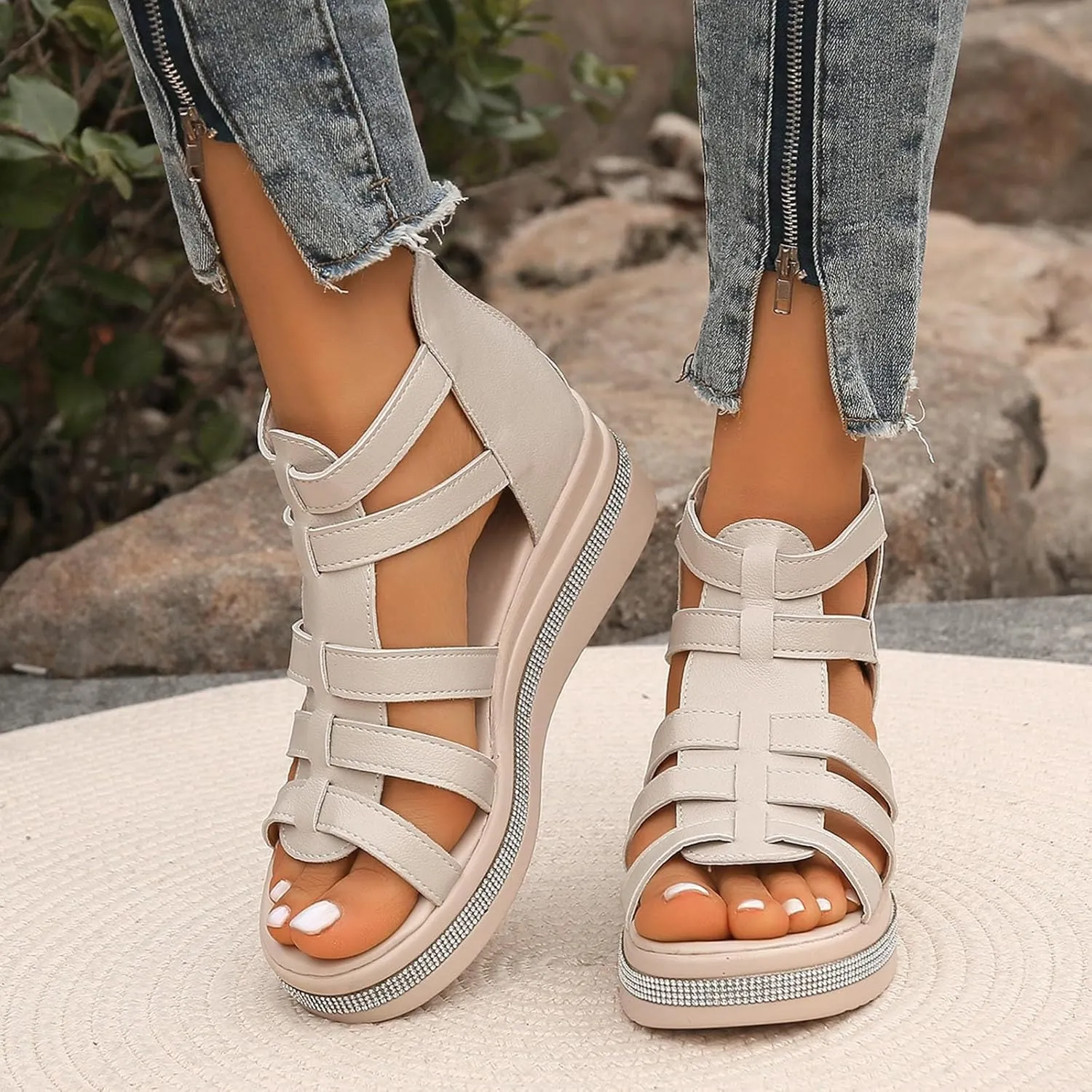 Platform Sandals Women Many Band Open Toe Ankle Strap Fashion Slide Sandal Close Toed Sandals Women
