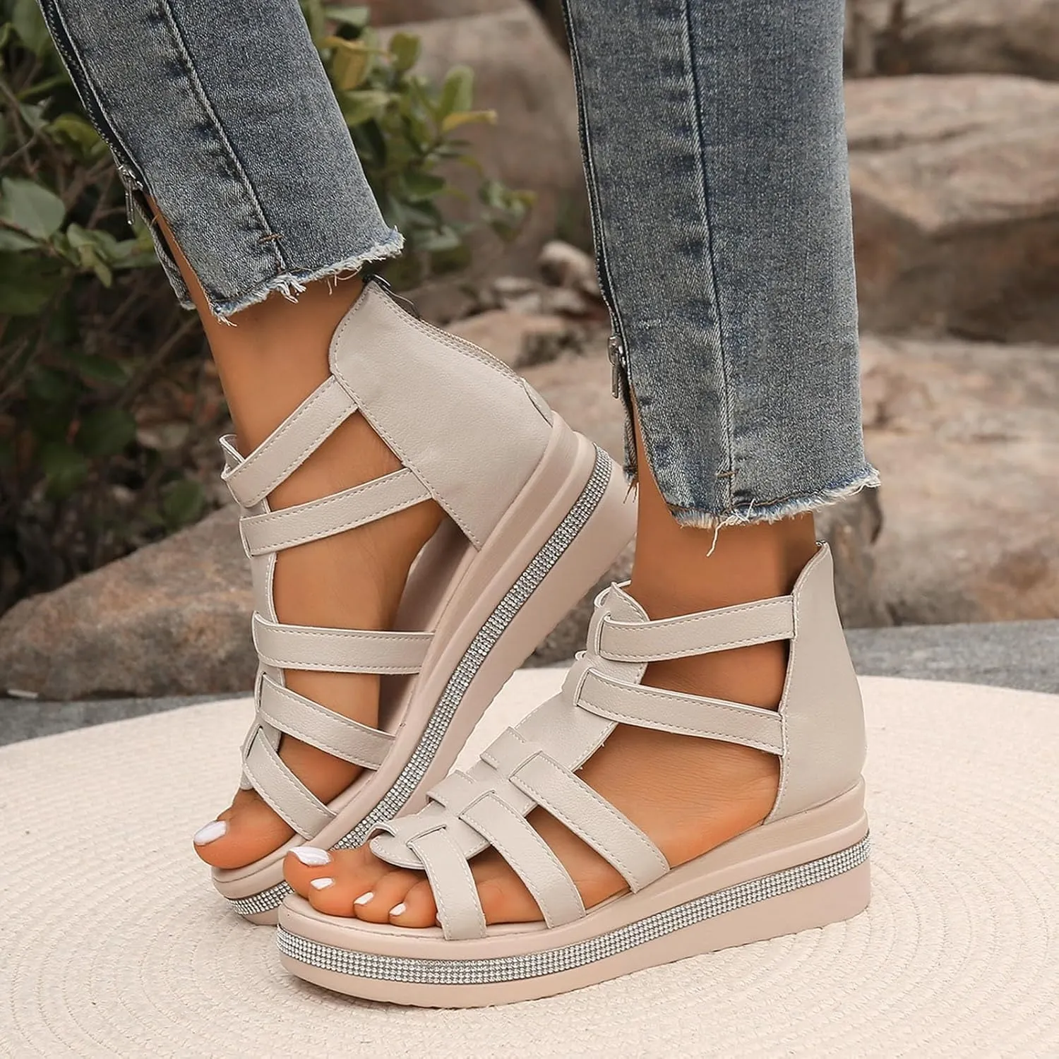 Platform Sandals Women Many Band Open Toe Ankle Strap Fashion Slide Sandal Close Toed Sandals Women