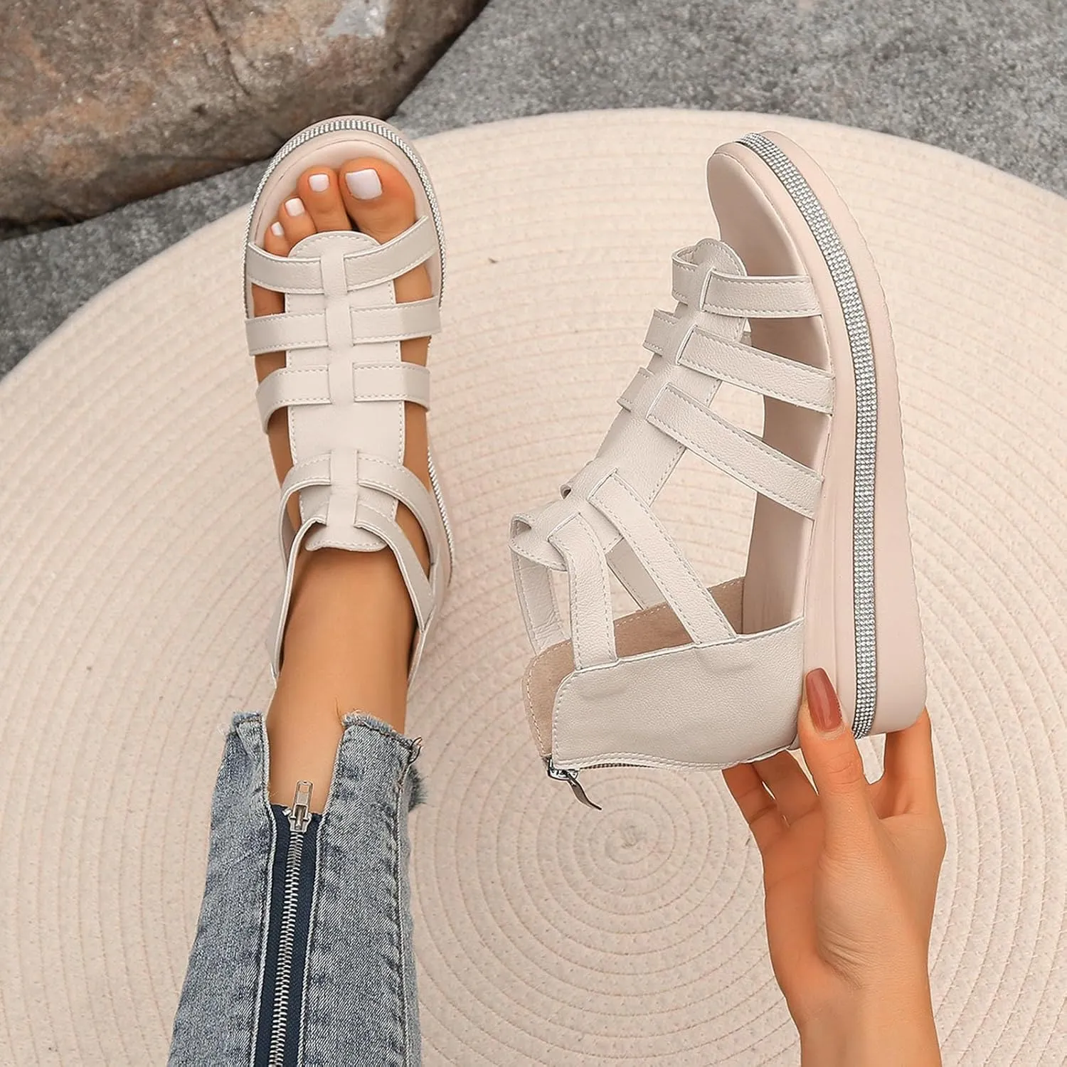 Platform Sandals Women Many Band Open Toe Ankle Strap Fashion Slide Sandal Close Toed Sandals Women