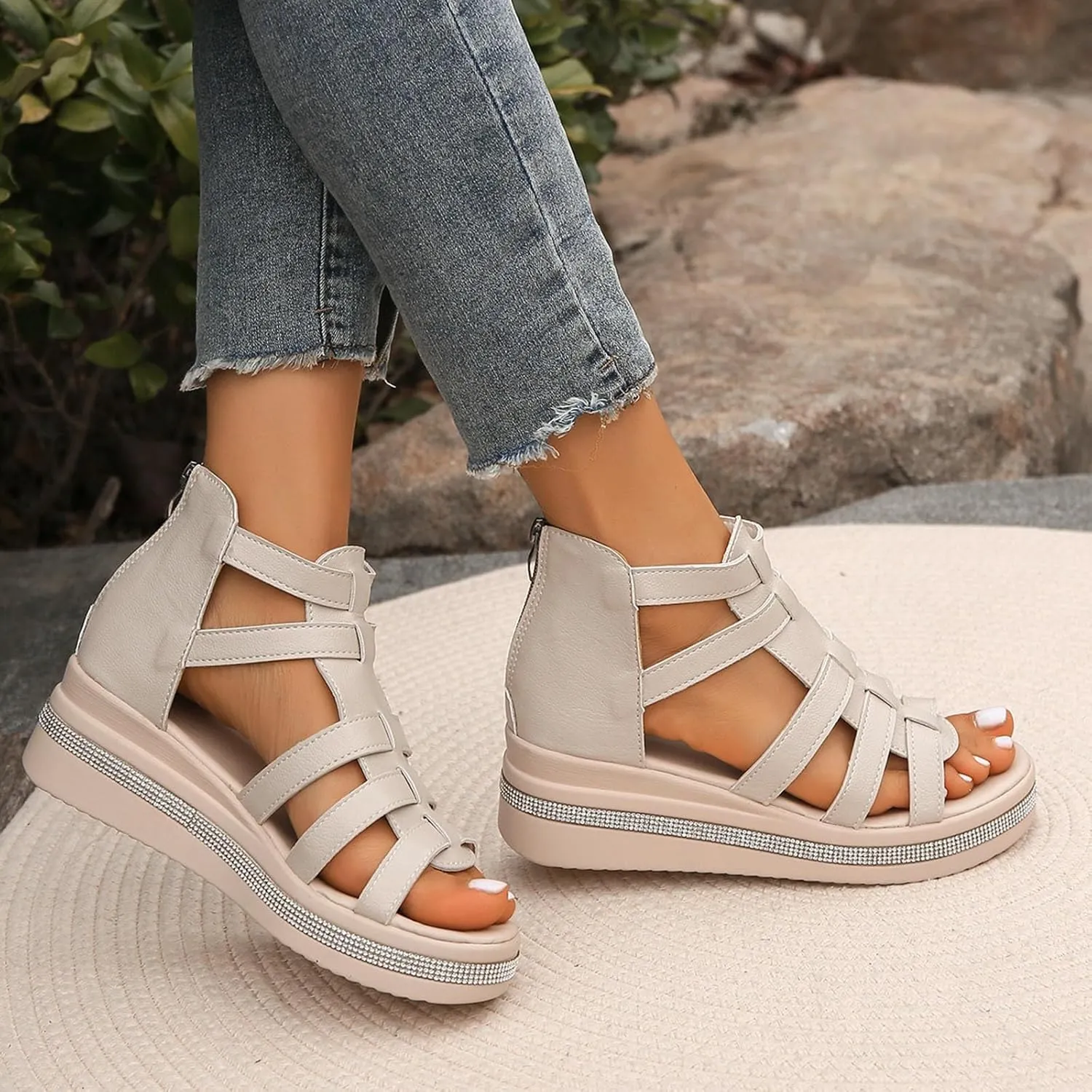 Platform Sandals Women Many Band Open Toe Ankle Strap Fashion Slide Sandal Close Toed Sandals Women