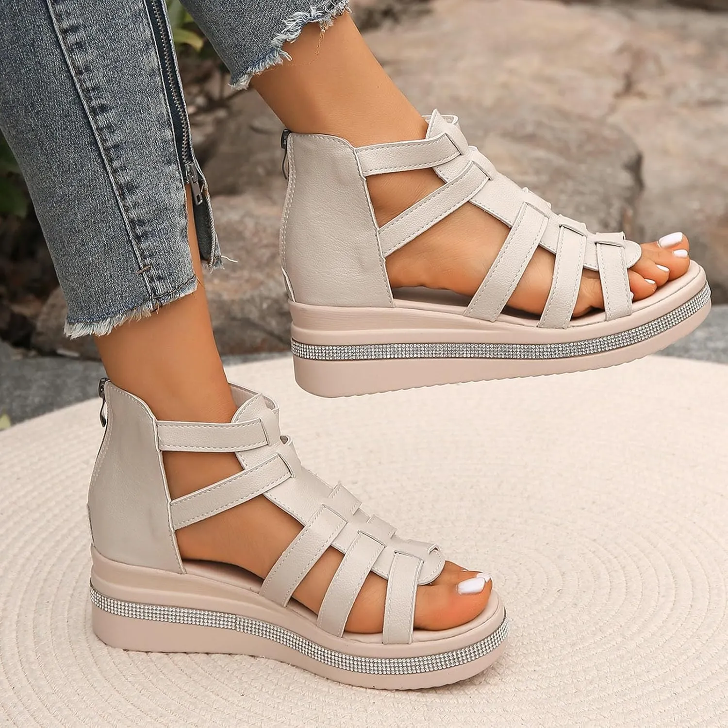 Platform Sandals Women Many Band Open Toe Ankle Strap Fashion Slide Sandal Close Toed Sandals Women