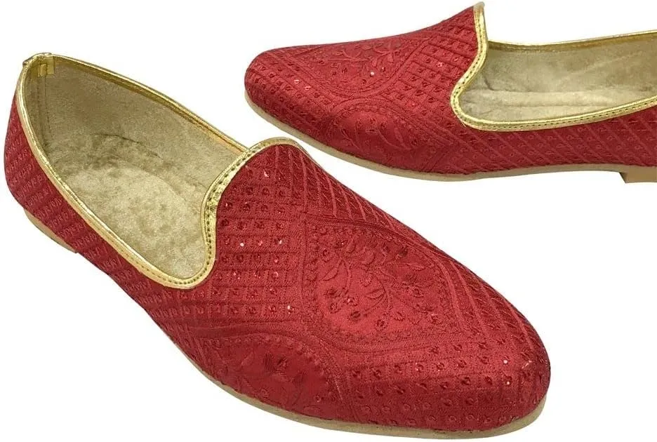 Punjabi Juti for Men Red Wedding Sherwani Shoes Traditional Handmade Mojari Ethnic Flats Juti