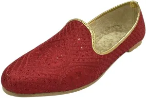 Punjabi Juti for Men Red Wedding Sherwani Shoes Traditional Handmade Mojari Ethnic Flats Juti