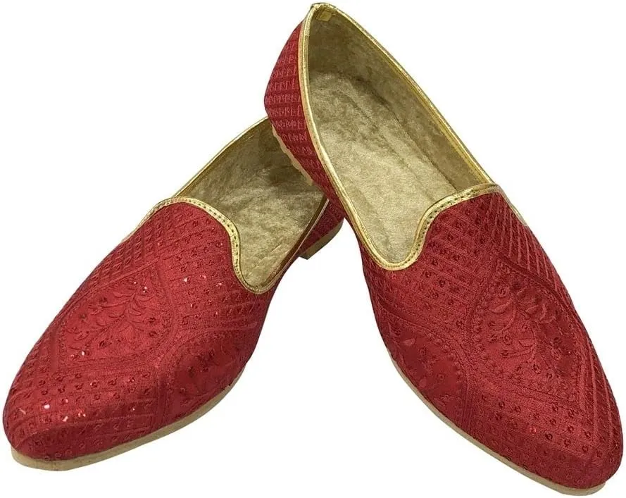 Punjabi Juti for Men Red Wedding Sherwani Shoes Traditional Handmade Mojari Ethnic Flats Juti