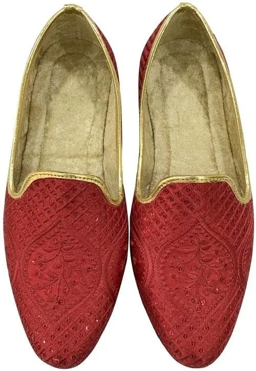 Punjabi Juti for Men Red Wedding Sherwani Shoes Traditional Handmade Mojari Ethnic Flats Juti