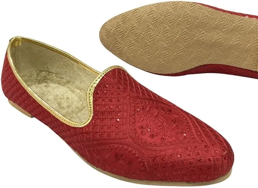 Punjabi Juti for Men Red Wedding Sherwani Shoes Traditional Handmade Mojari Ethnic Flats Juti