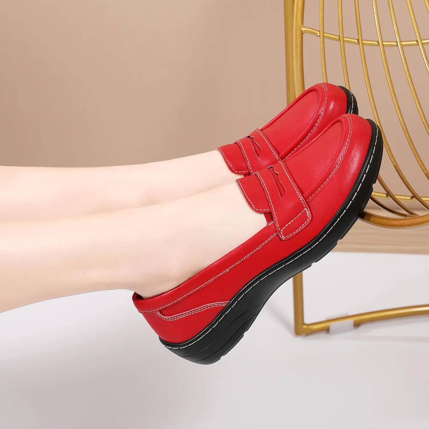 QAE Loafers for Women Comfort Orthopedic Slip On Penny Loafers Women's Flat Shoes for Casual Walking Dress Work Business