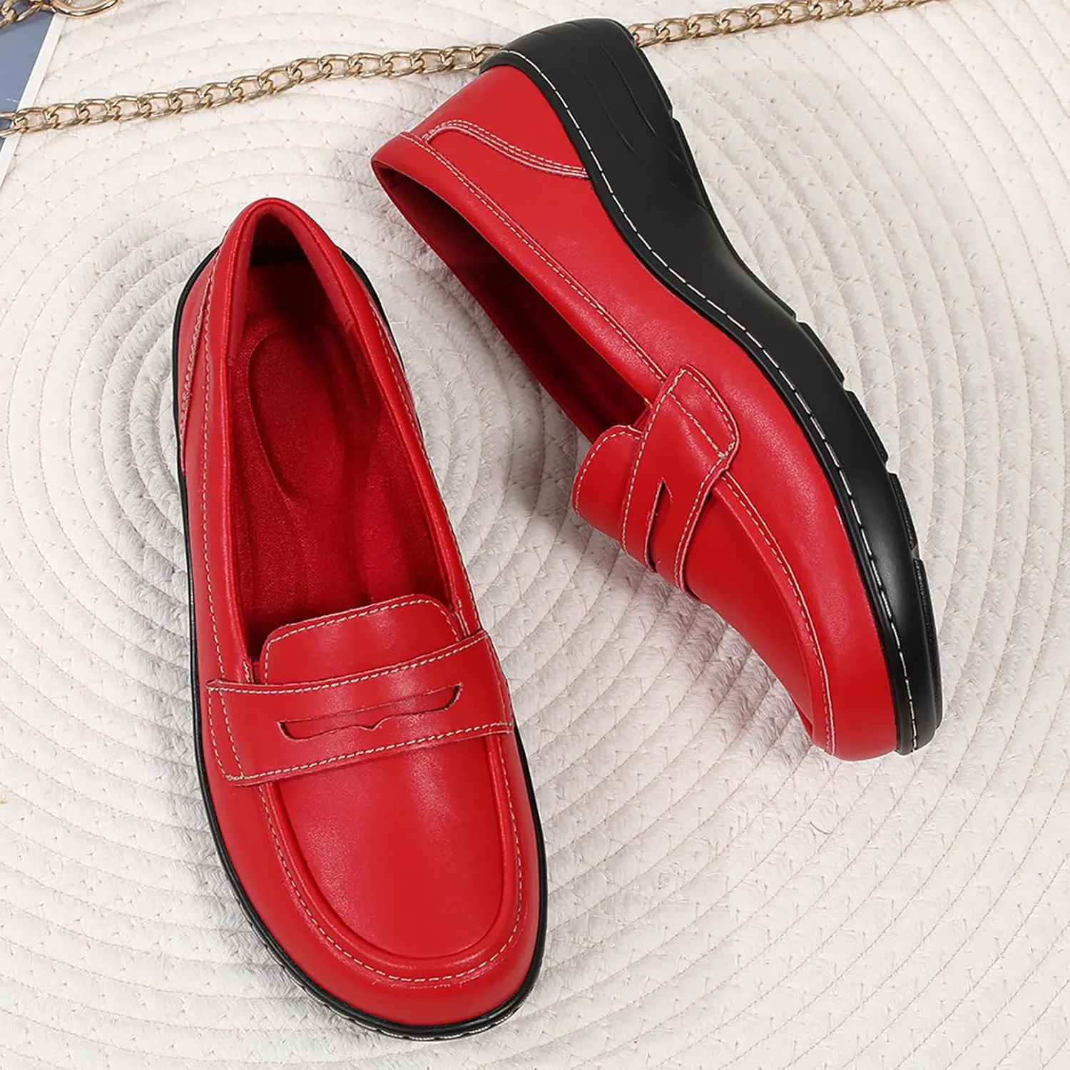 QAE Loafers for Women Comfort Orthopedic Slip On Penny Loafers Women's Flat Shoes for Casual Walking Dress Work Business