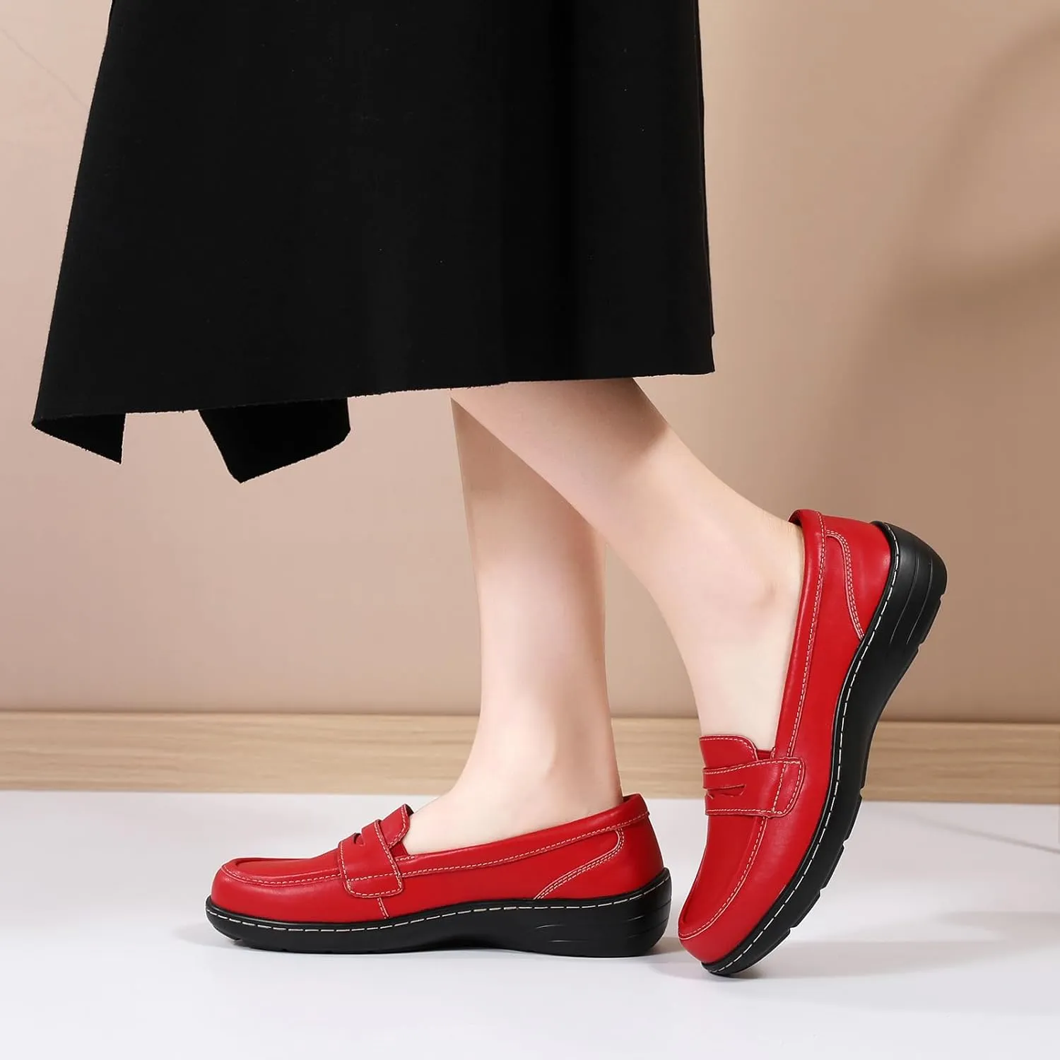 QAE Loafers for Women Comfort Orthopedic Slip On Penny Loafers Women's Flat Shoes for Casual Walking Dress Work Business