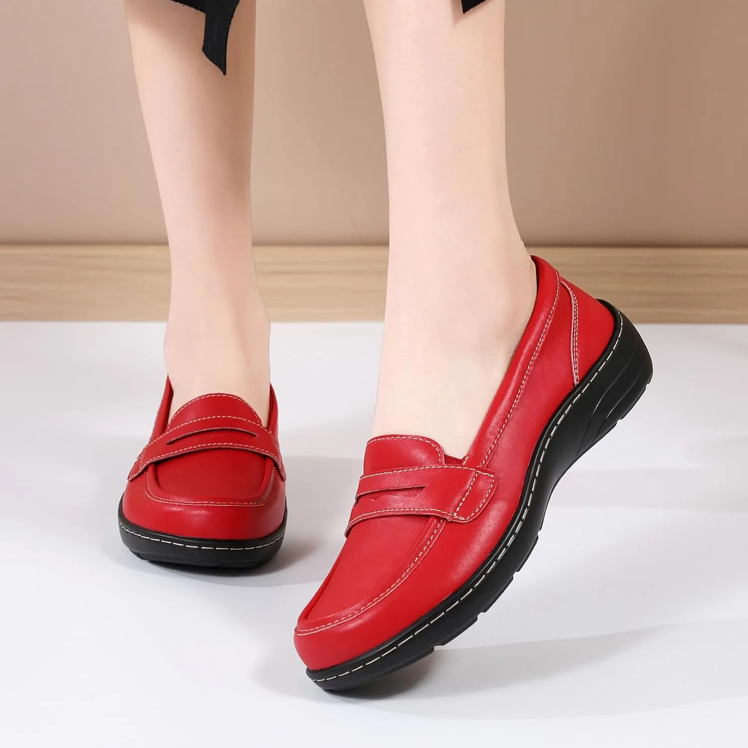QAE Loafers for Women Comfort Orthopedic Slip On Penny Loafers Women's Flat Shoes for Casual Walking Dress Work Business