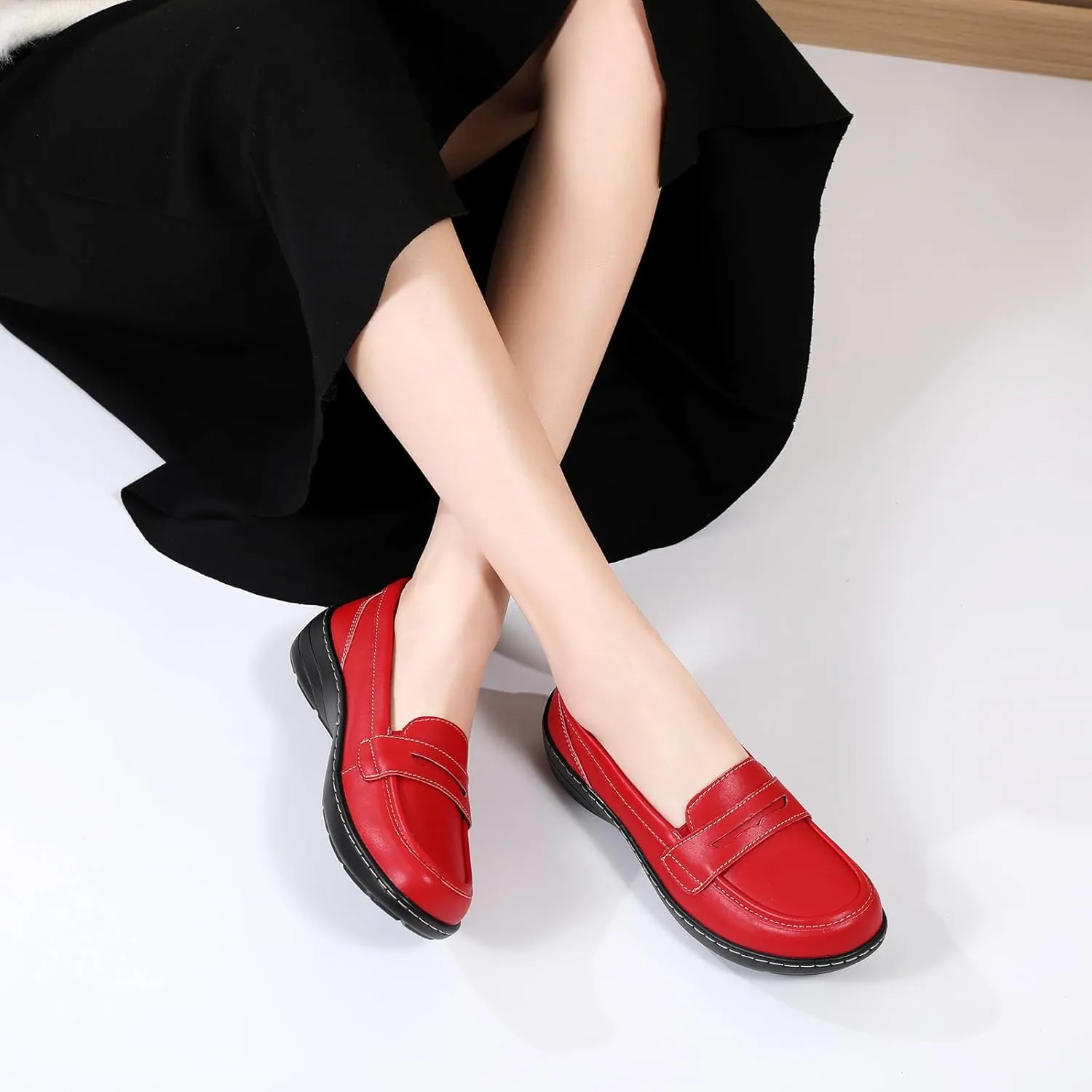 QAE Loafers for Women Comfort Orthopedic Slip On Penny Loafers Women's Flat Shoes for Casual Walking Dress Work Business