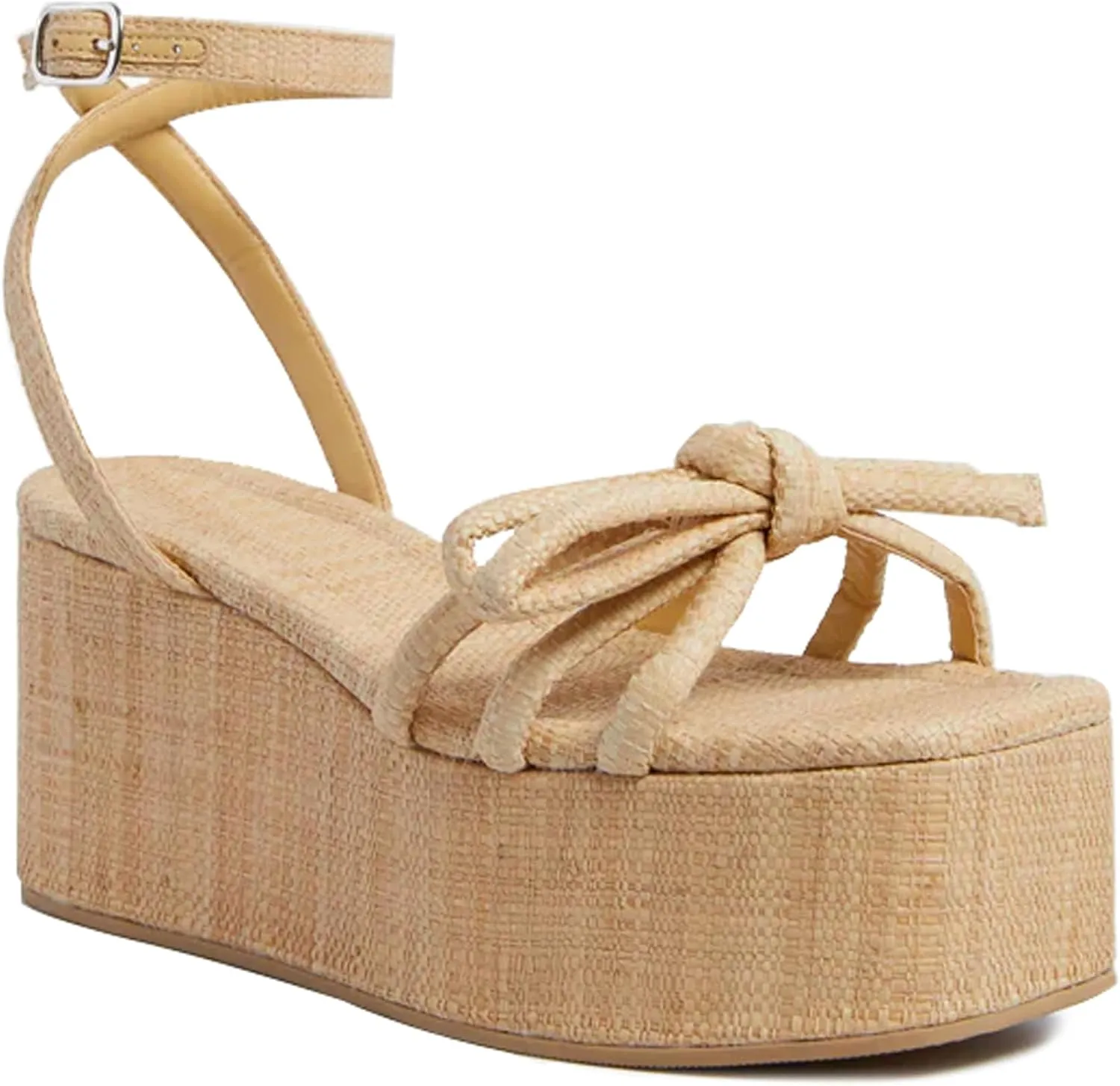 Raffia Platform Sandals for Women Espadrille Wedges Comfortable Summer Beach Slingback Sandals Bow Ankle Strappy Woven Straw Sandals