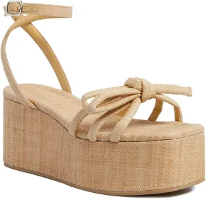 Raffia Platform Sandals for Women Espadrille Wedges Comfortable Summer Beach Slingback Sandals Bow Ankle Strappy Woven Straw Sandals
