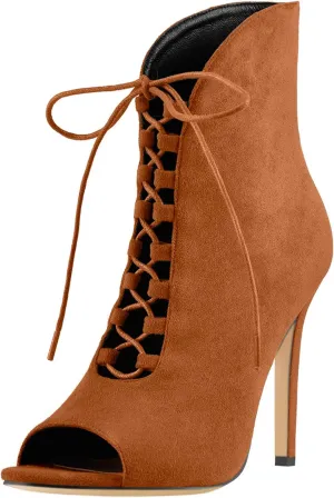 Richealnana Women's Peep Toe Lace Up Sandal Ankle Booties