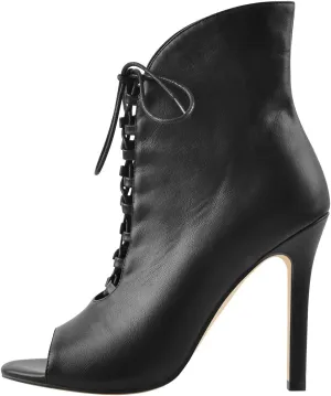 Richealnana Women's Peep Toe Lace Up Sandal Ankle Booties