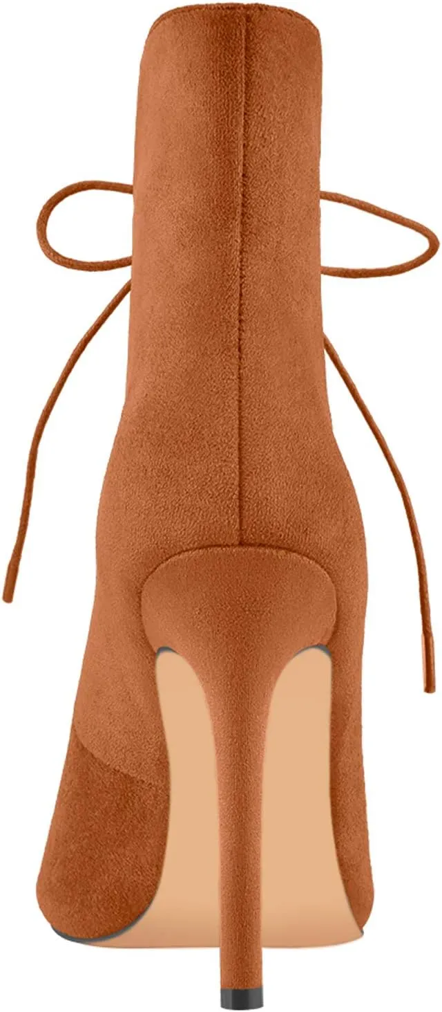 Richealnana Women's Peep Toe Lace Up Sandal Ankle Booties