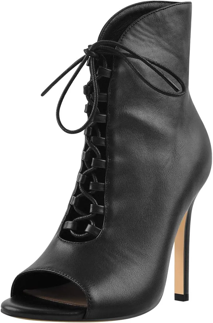 Richealnana Women's Peep Toe Lace Up Sandal Ankle Booties
