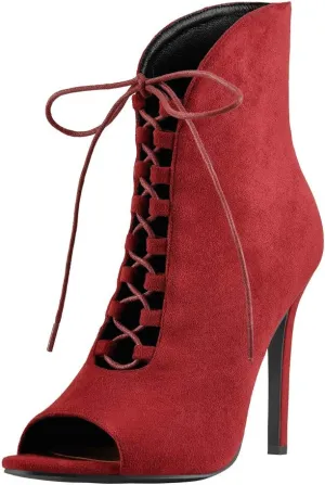 Richealnana Women's Peep Toe Lace Up Sandal Ankle Booties