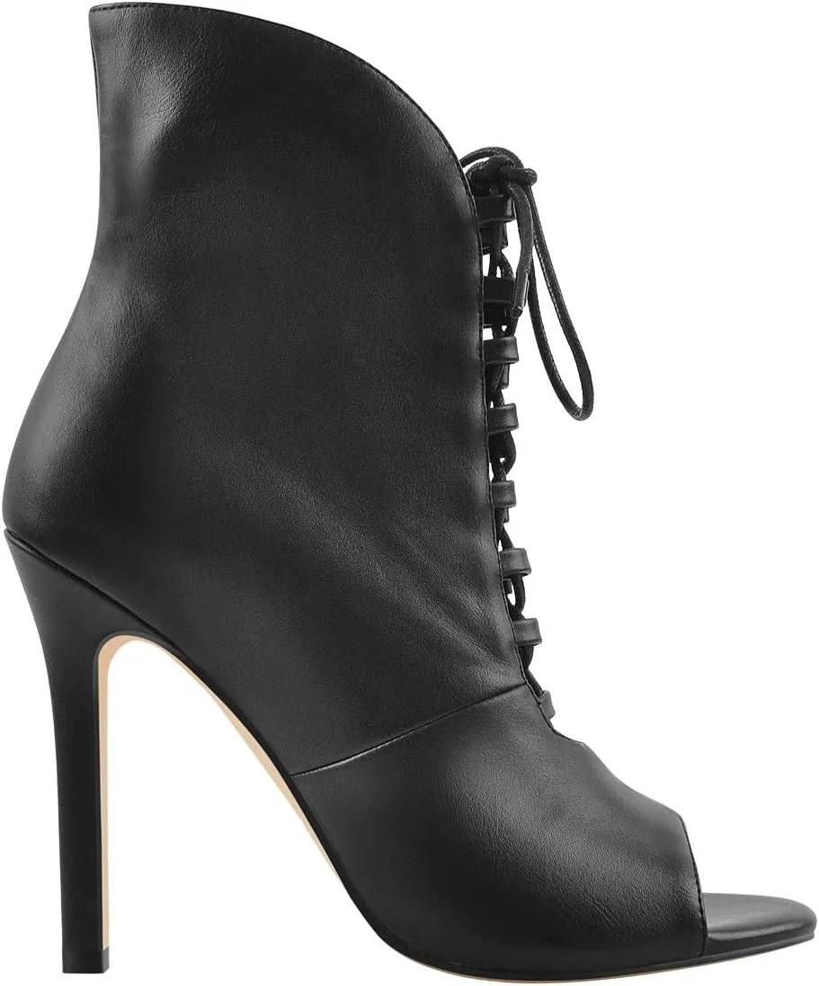 Richealnana Women's Peep Toe Lace Up Sandal Ankle Booties