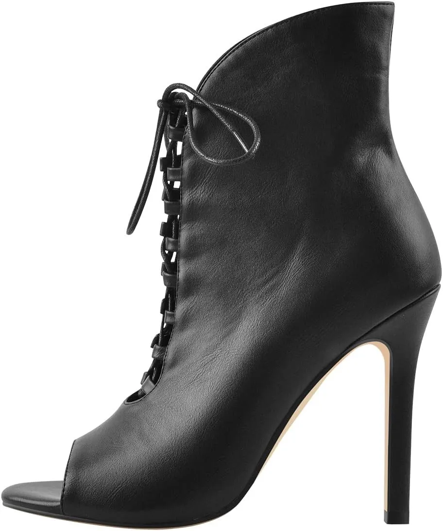 Richealnana Women's Peep Toe Lace Up Sandal Ankle Booties