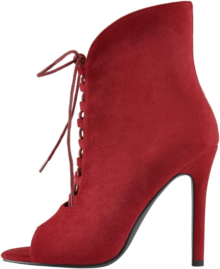 Richealnana Women's Peep Toe Lace Up Sandal Ankle Booties