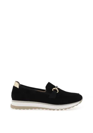 Rieker Womens Suede Leather Slip On Loafer, Black