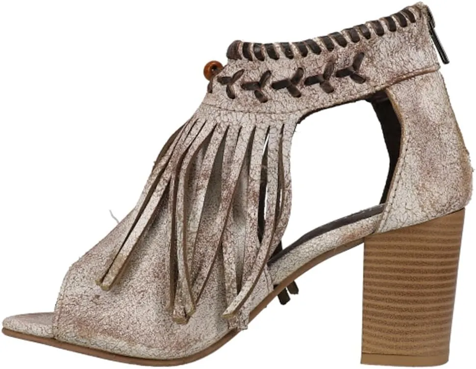 ROPER Womens Bettina Fringe Peep Toe Shootie Pumps Casual Sandals Casual High Heel 3" & Up - Brown