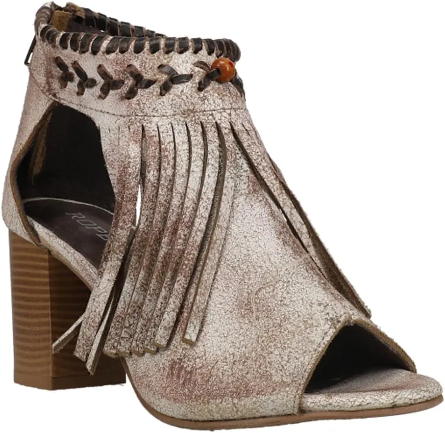 ROPER Womens Bettina Fringe Peep Toe Shootie Pumps Casual Sandals Casual High Heel 3" & Up - Brown