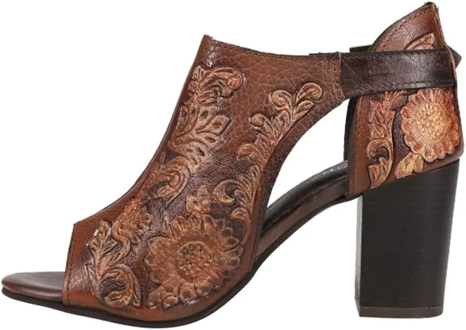 ROPER Womens Mika Floral Embossed Closed Back Block Pumps Dress Casual Casual Mid Heel 2-3" - Brown