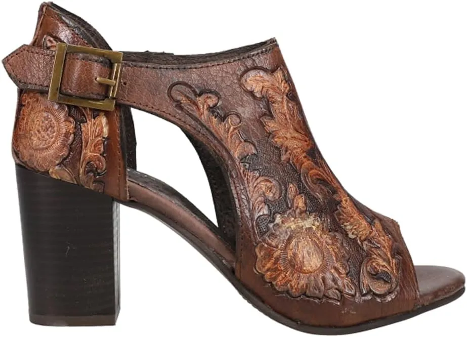 ROPER Womens Mika Floral Embossed Closed Back Block Pumps Dress Casual Casual Mid Heel 2-3" - Brown
