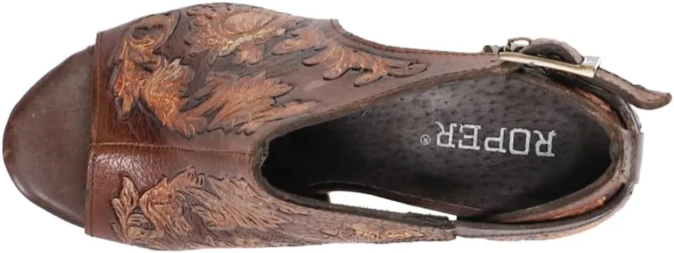ROPER Womens Mika Floral Embossed Closed Back Block Pumps Dress Casual Casual Mid Heel 2-3" - Brown