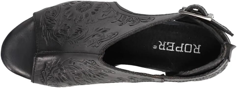 ROPER Womens Mika Floral Embossed Closed Back Block Pumps Dress Casual Casual Mid Heel 2-3" - Brown