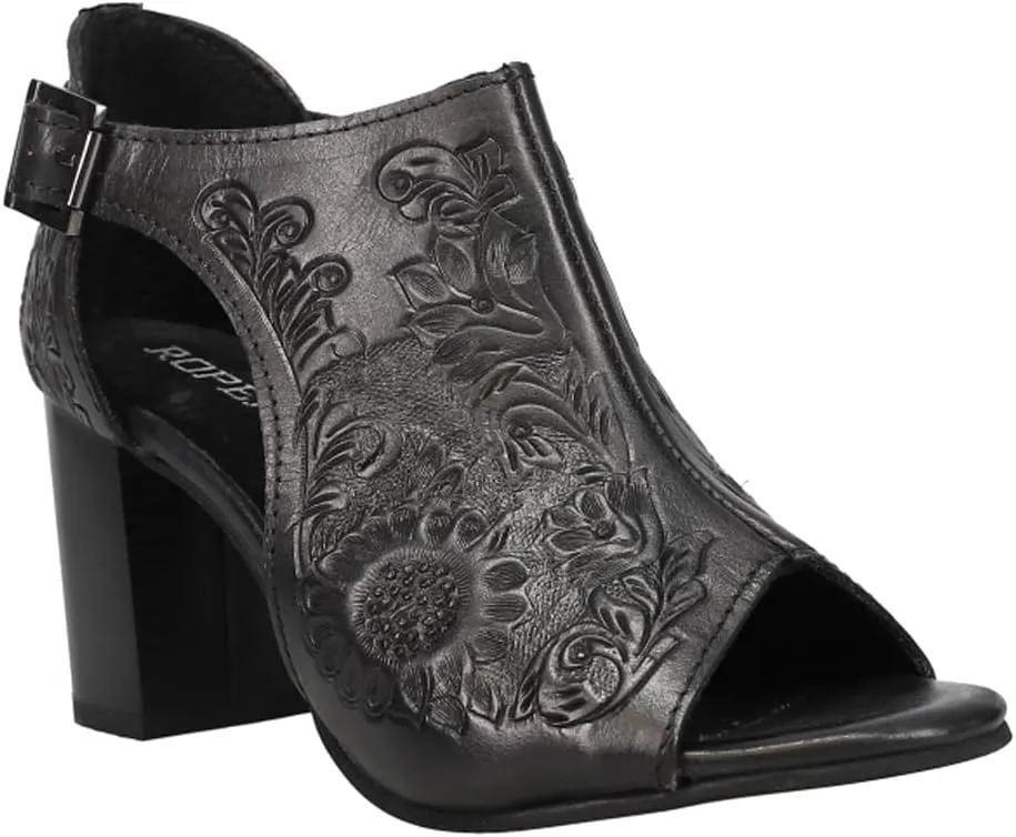 ROPER Womens Mika Floral Embossed Closed Back Block Pumps Dress Casual Casual Mid Heel 2-3" - Brown