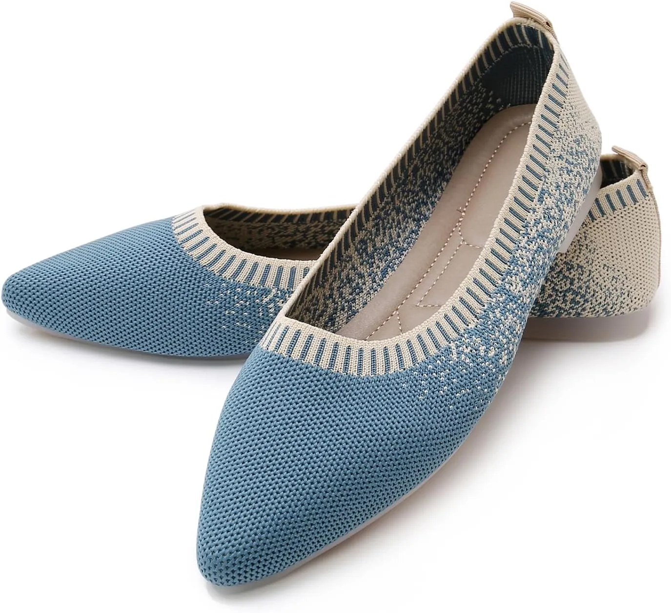 RVROVIC Women's Pointed Toe Knit Flats Shoes Slip on Ballet Flats Comfortable Dress Shoes for Women