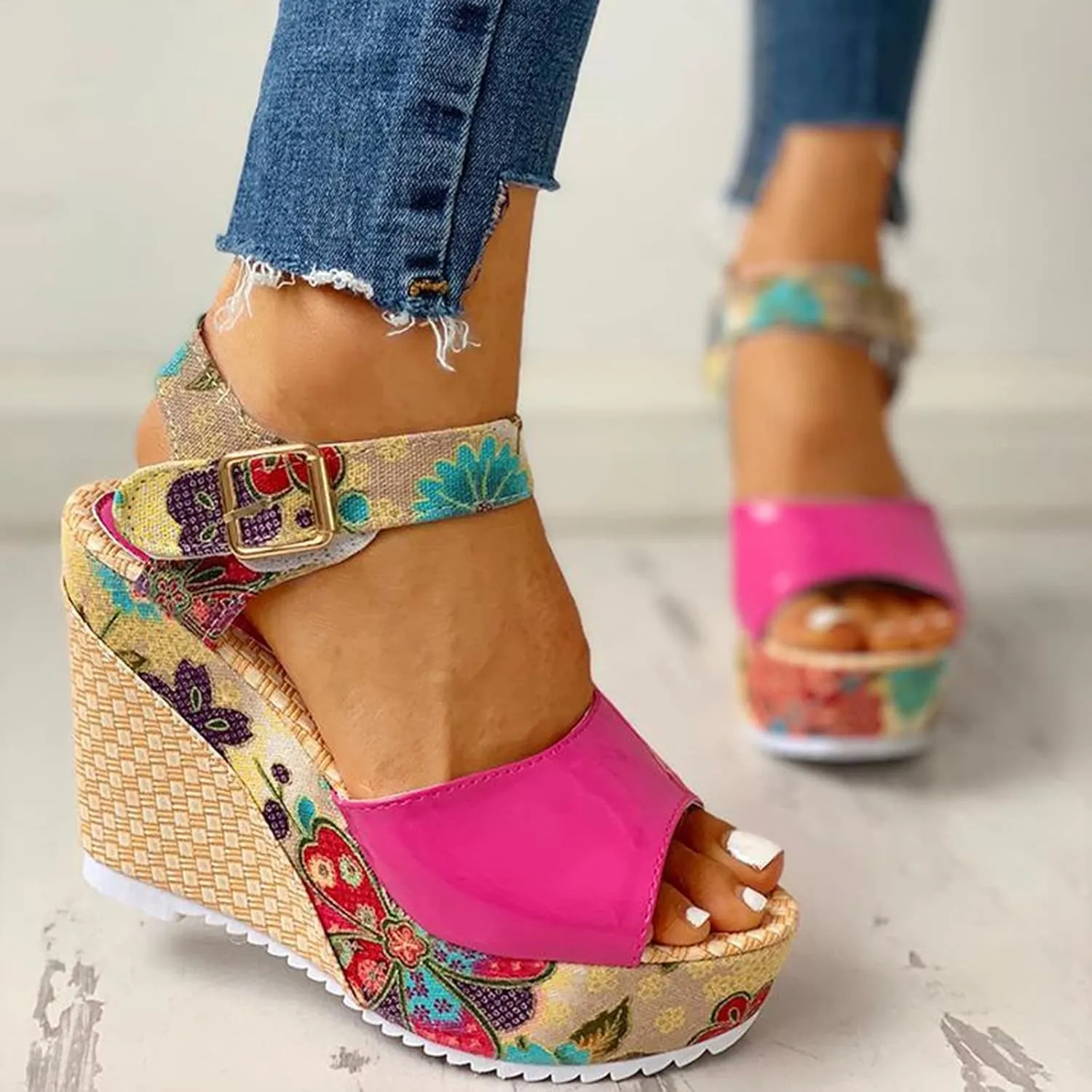 Sandals Wedge Dressy Heeled Sandals 2024 Straw Summer Boho Ladies Spring Espadrille Trendy Platform Wedge Spring 2024