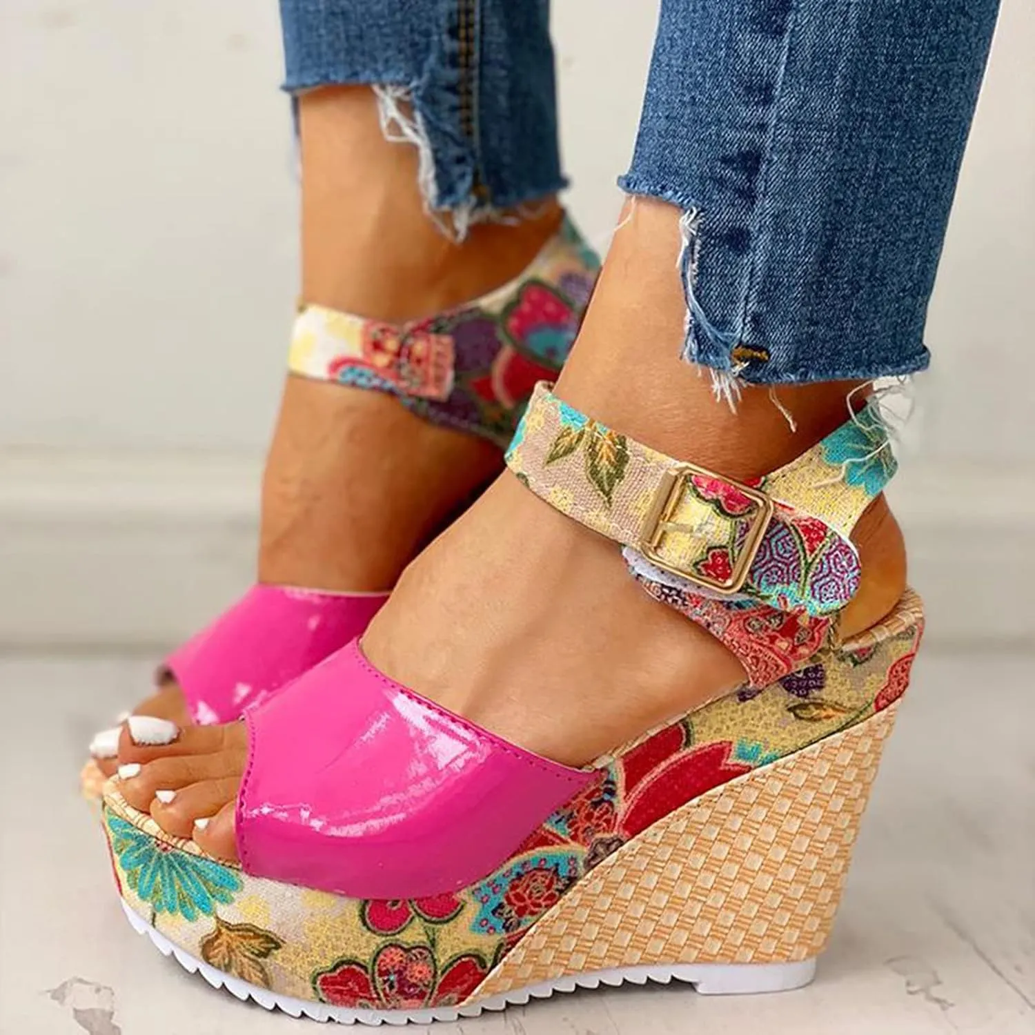 Sandals Wedge Dressy Heeled Sandals 2024 Straw Summer Boho Ladies Spring Espadrille Trendy Platform Wedge Spring 2024