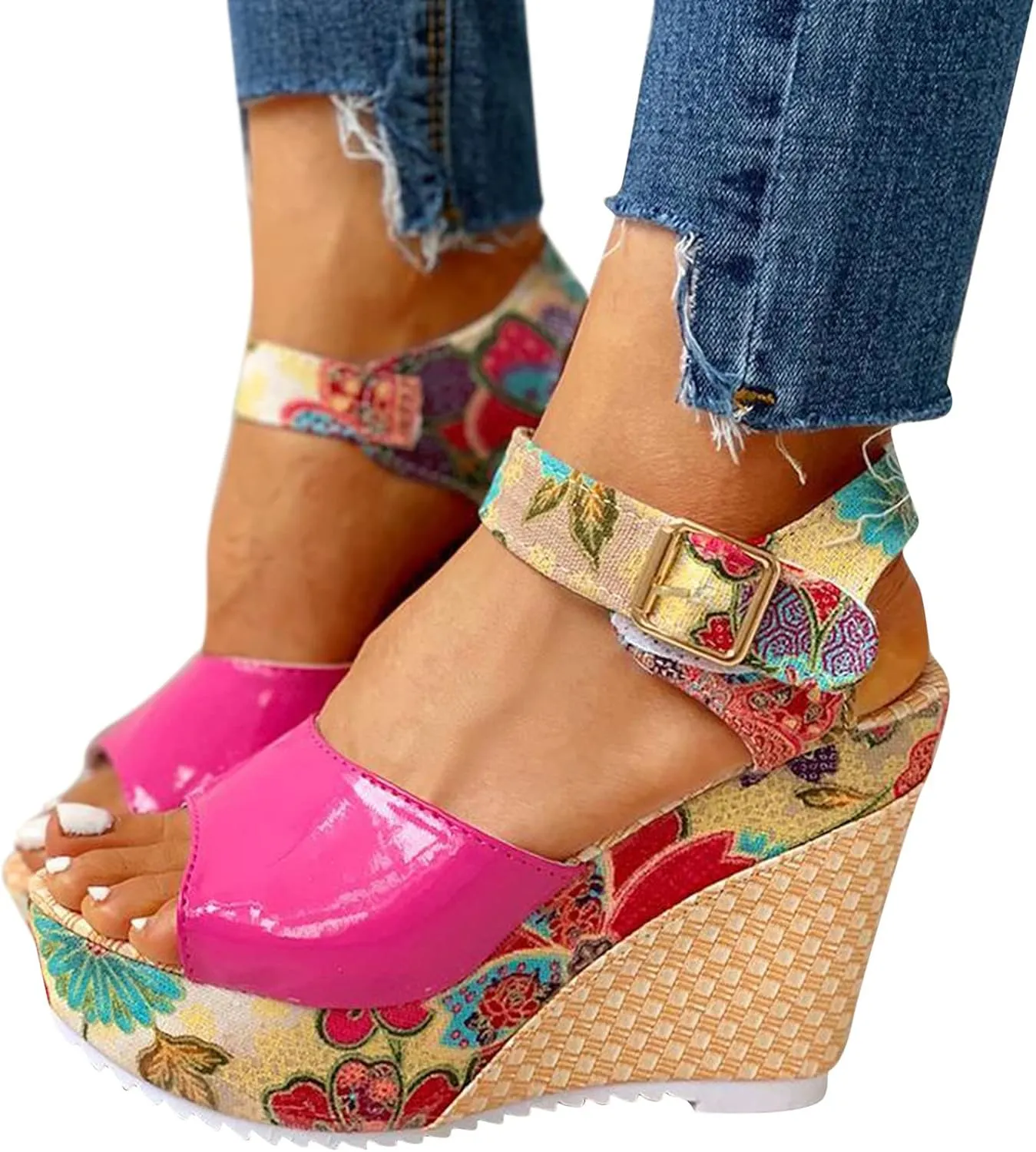 Sandals Wedge Dressy Heeled Sandals 2024 Straw Summer Boho Ladies Spring Espadrille Trendy Platform Wedge Spring 2024