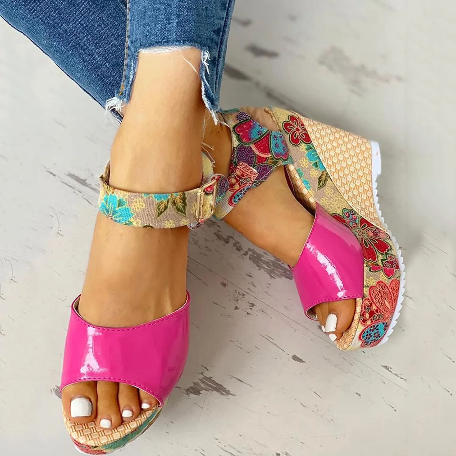 Sandals Wedge Dressy Heeled Sandals 2024 Straw Summer Boho Ladies Spring Espadrille Trendy Platform Wedge Spring 2024