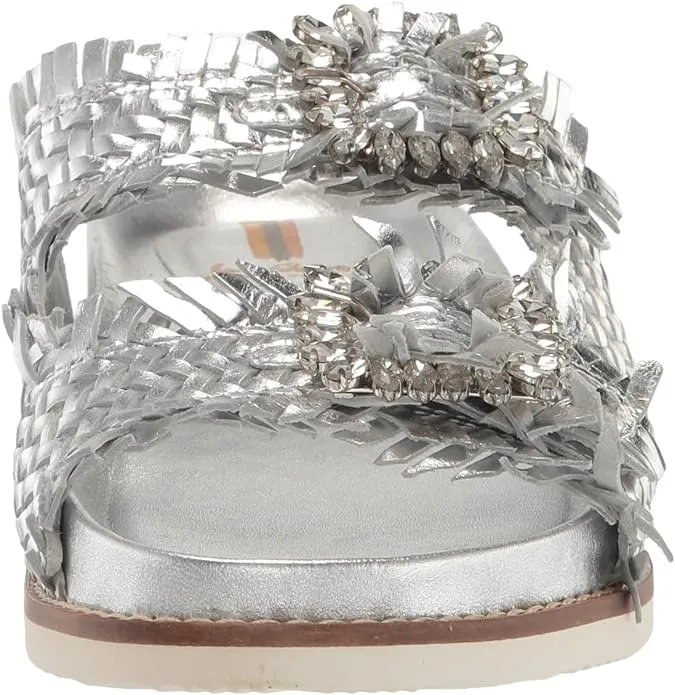 Sleek and smooth Artificial intelligence Silver Embellished Buckle Sandals Strap Soft Sam Edelman Leather Oaklyn Woven