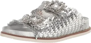 Sleek and smooth Artificial intelligence Silver Embellished Buckle Sandals Strap Soft Sam Edelman Leather Oaklyn Woven