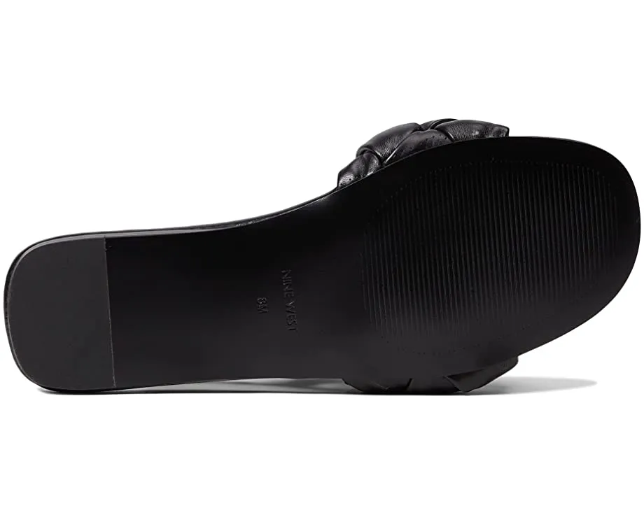 Slide Toe Leather Top-tier 3 Black Rounded Slip West Lula Delivery guarantee Nine Faux On Braided Sandal Open