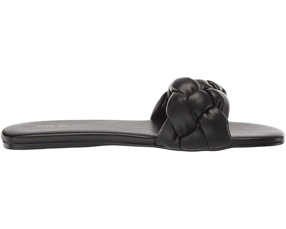 Slide Toe Leather Top-tier 3 Black Rounded Slip West Lula Delivery guarantee Nine Faux On Braided Sandal Open