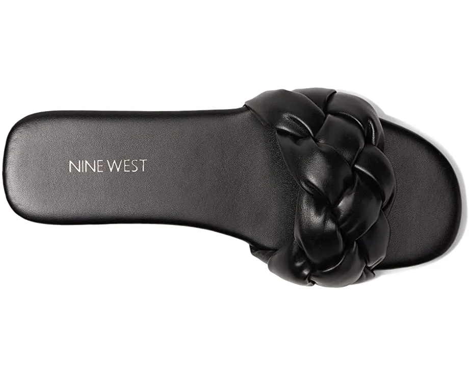 Slide Toe Leather Top-tier 3 Black Rounded Slip West Lula Delivery guarantee Nine Faux On Braided Sandal Open