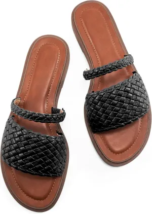 Slides for Women Comfort Sandals: Summer Dressy Beach Braided Sandal - Ladies Casual Walking Shoes