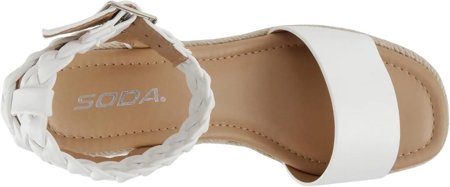 Soda “Emaline” ~ Women Square Toe Single Band Espadrille Wedge Sandal with Braided Ankle Strap