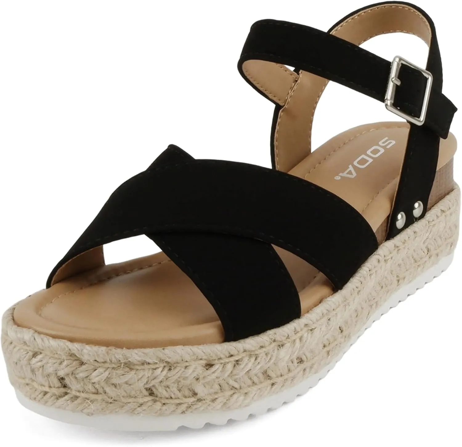 Soda “FIRELY” ~ Women Round Toe Crisscross Band Platform Espadrille Wedge Sandal with Adjustable Ankle Strap