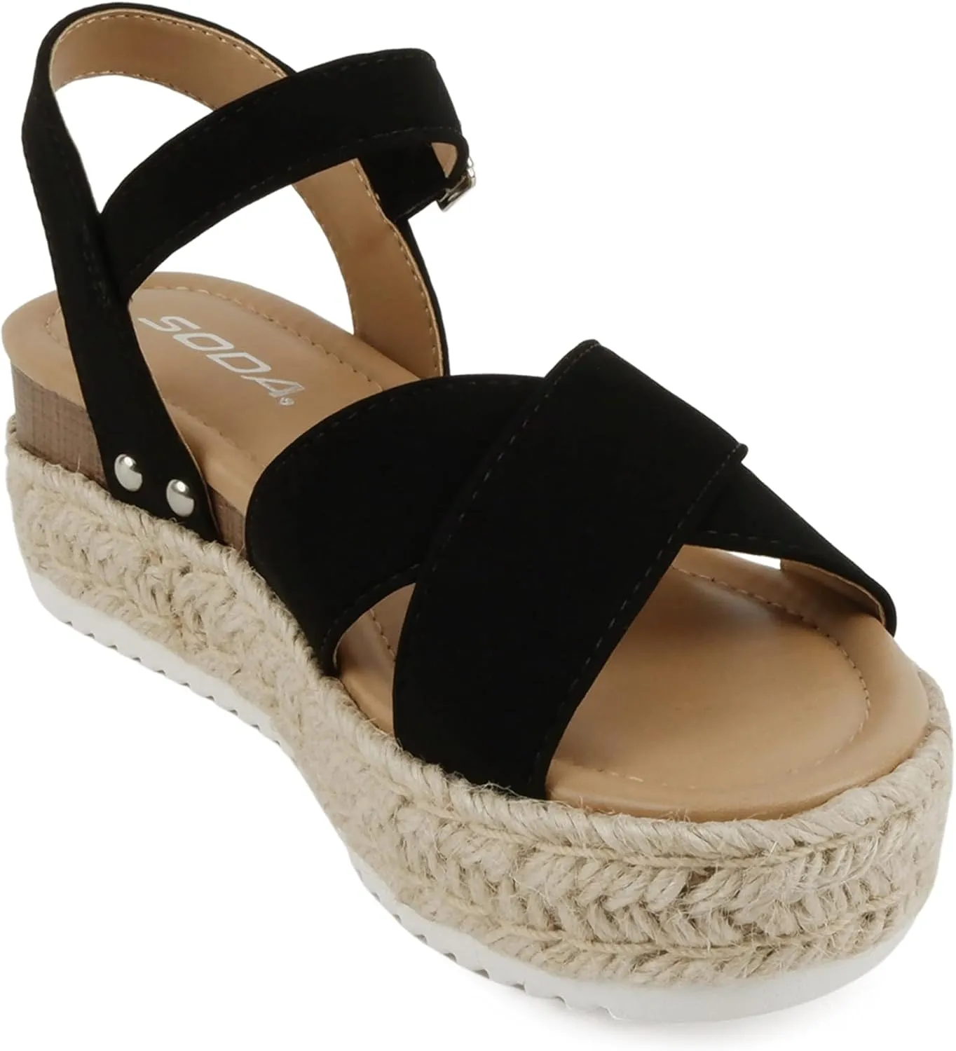 Soda “FIRELY” ~ Women Round Toe Crisscross Band Platform Espadrille Wedge Sandal with Adjustable Ankle Strap