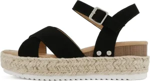 Soda “FIRELY” ~ Women Round Toe Crisscross Band Platform Espadrille Wedge Sandal with Adjustable Ankle Strap