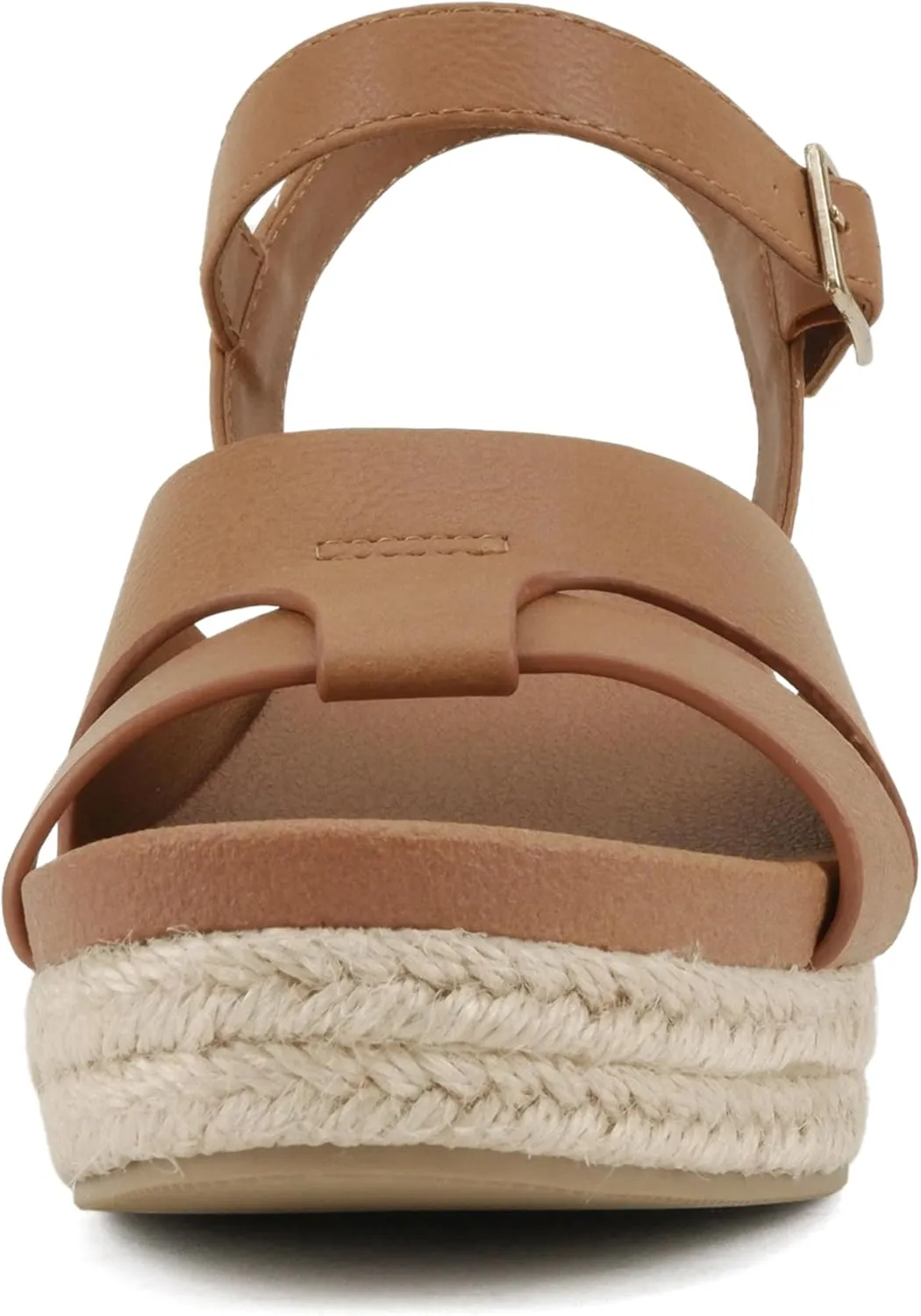 Soda “Front” ~ Women Round Toe Cross Band Low Heel Espadrille Wedge Sandal with Adjustable Ankle Strap